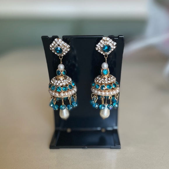 NWT!!! Earrings/Jhumka’s blue gold - Picture 2 of 3